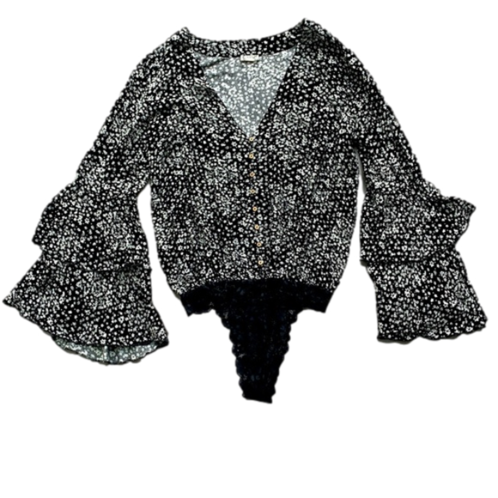 Intimately Free People Ditsy Flare Bell Sleeve Floral Bodysuit Small